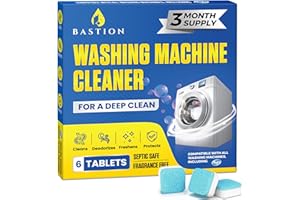 Bastion Washing Machine Cleaner, Deodorizer, & Descaler 6-Pack - Active Deep Cleaning Tablets For HE Front Loader & Top Load 