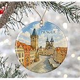 Prague Watercolor Ornament - Ceramic Christmas Keepsake - Honeymoon Anniversary - Travel Souvenir - Housewarming Present - Gift for Prague Lover Printed on Both Sides
