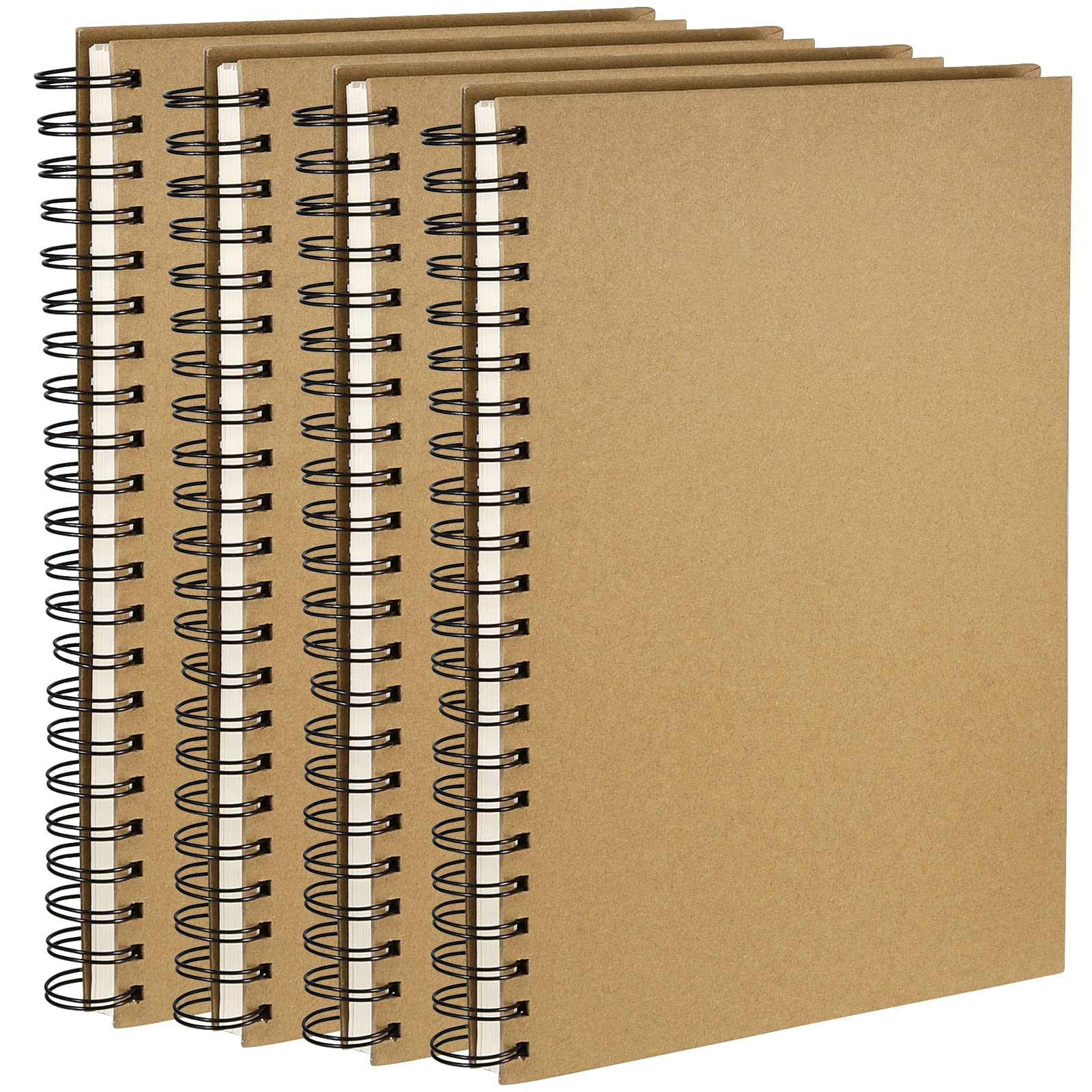 PINGEUI 4 PCS A4 Spiral Sketchbook, 160gsm Blank Kraft Spiral Bound Notebook, Hardback Sketch Pad for Sketching Writing Scrapbooking Portrait Drawing, 120 Pages(60 Sheets)