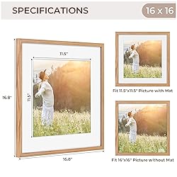 16x16 Picture Frames, Solid Oak Wood Photo Frame 16