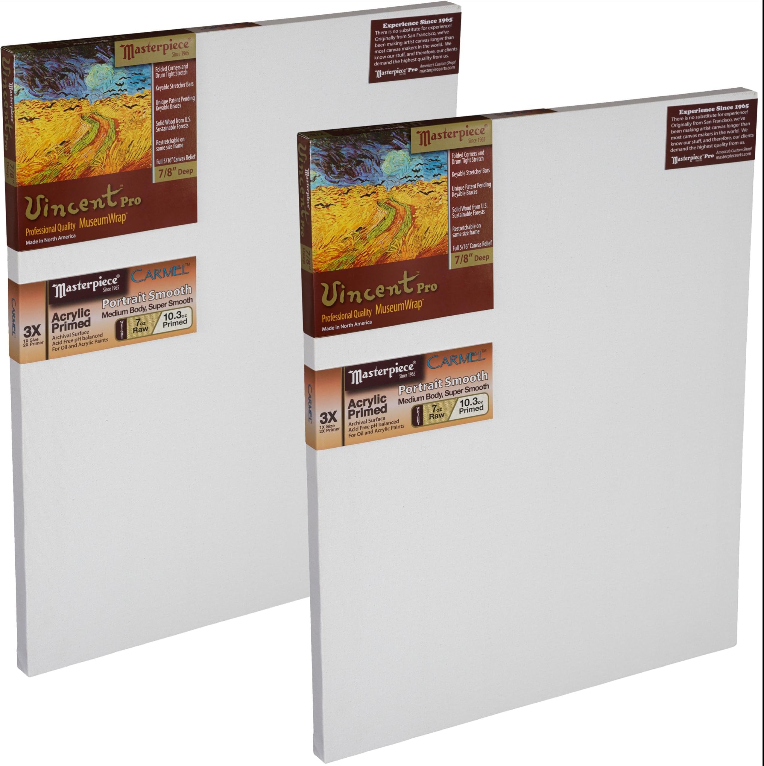 MASTERPIECE Z2VC-2434 Vincent Pro 7/8″ Deep Carmel Portrait Smooth 10.3 oz Cotton Stretched Canvas 24″ x 34″ White 2 Pack