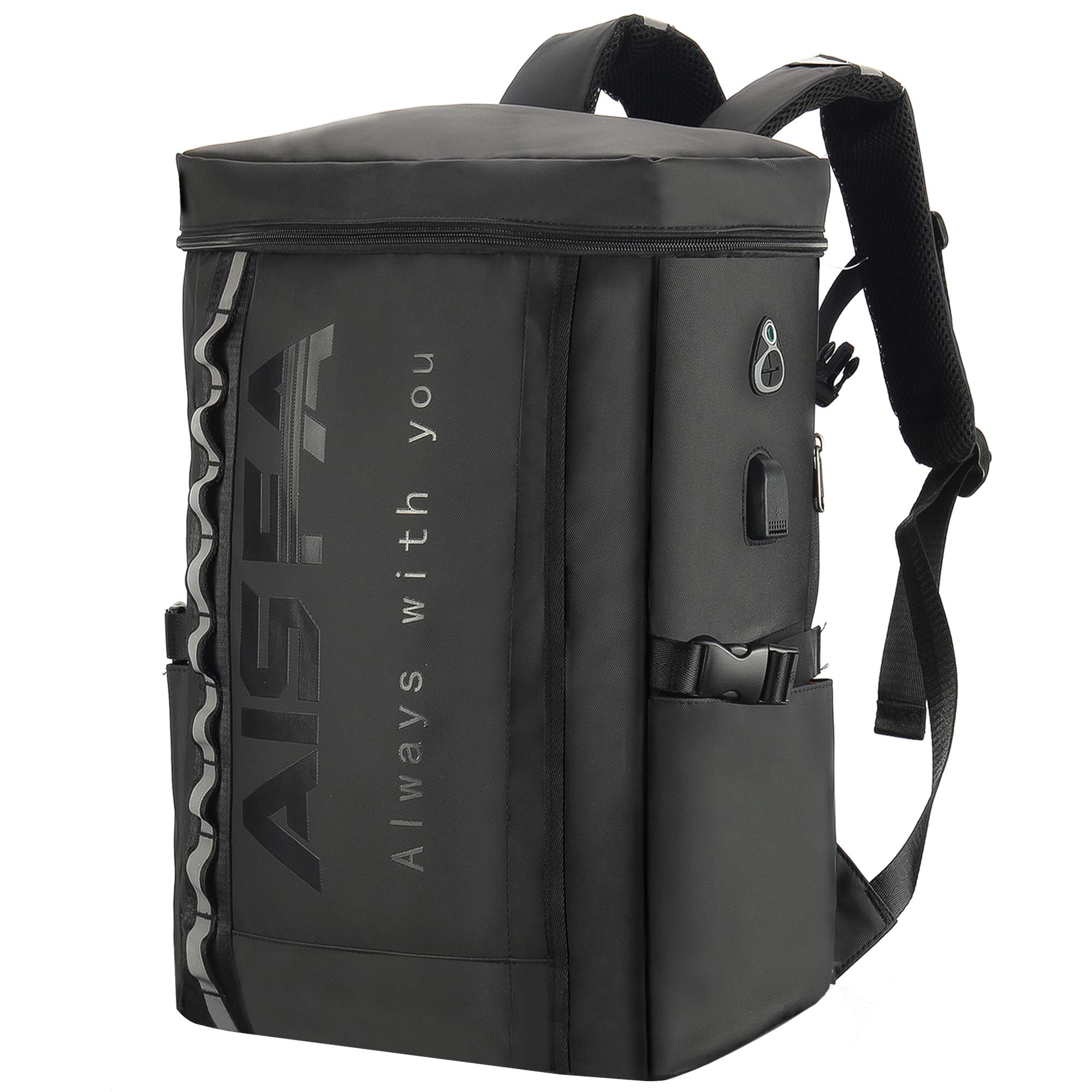 [AISFA] リュック メンズ リュックサック スクエア バックパック 防水17インチ PC ビジネス ラップトップバック USB充電ポート付き 30L アウトドア旅行防災 通勤【底部ポケットがないタイプ】(ブラック)商品画像