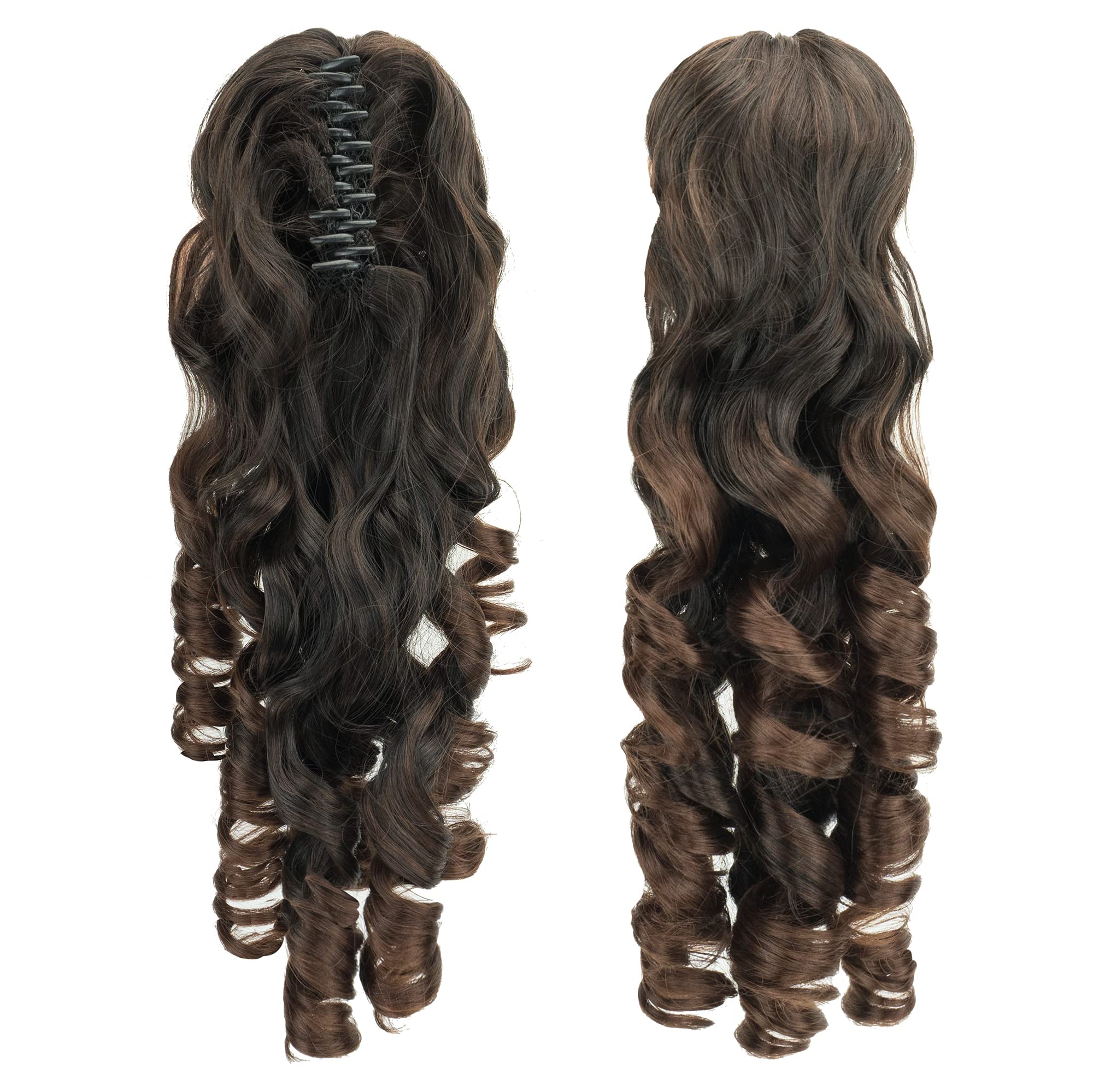 IMISSU Long Curly Claw Ponytail Clip On Hair Extension Pony Tail Hair Piece (Black Ombre Brown 1T33)