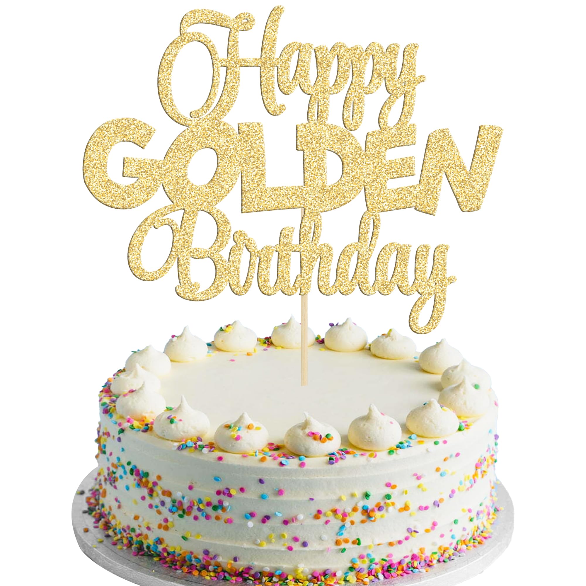 Photo 1 of Gyufise 1Pc Happy Golden Birthday Cake Topper 1/10/15/18/21/25/30/40/100th Birthday Cake Topper 50/60/70/80/90th Decorations Golden Party Decorations