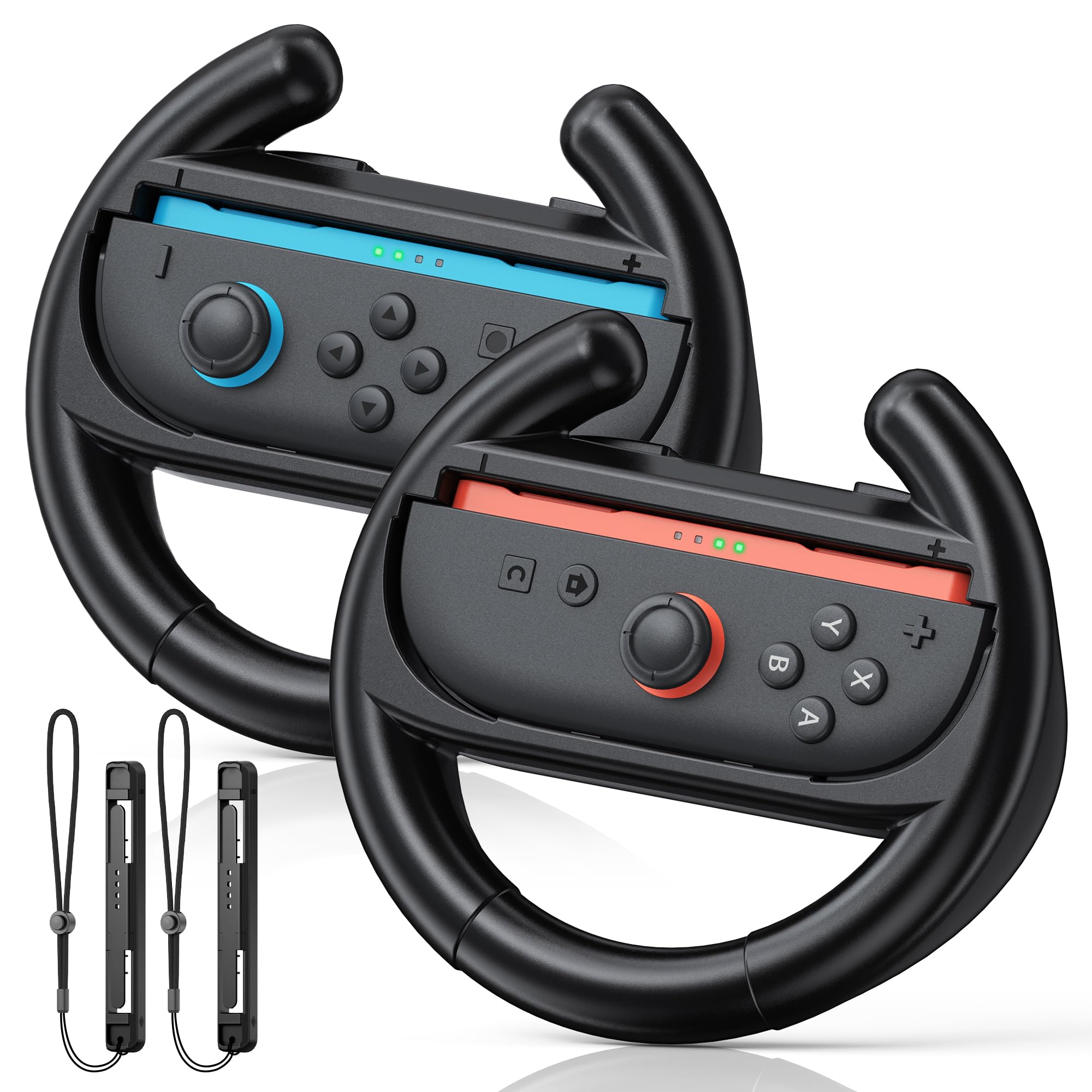 FYOUNG [Both Switch 2 and 1] Steering Wheel Grip for Mario Kart 8 Deluxe for Kirby Air Riders Switch Games, Ergonomic Racing Accessories for Nintendo Switch 2 and 1 Controller, Black Black