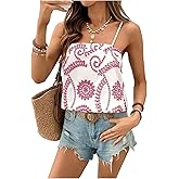 SweatyRocks Women's Floral Textured Cami Top Sleeveless Spaghetti Strap Summer Boho Vacation Tops