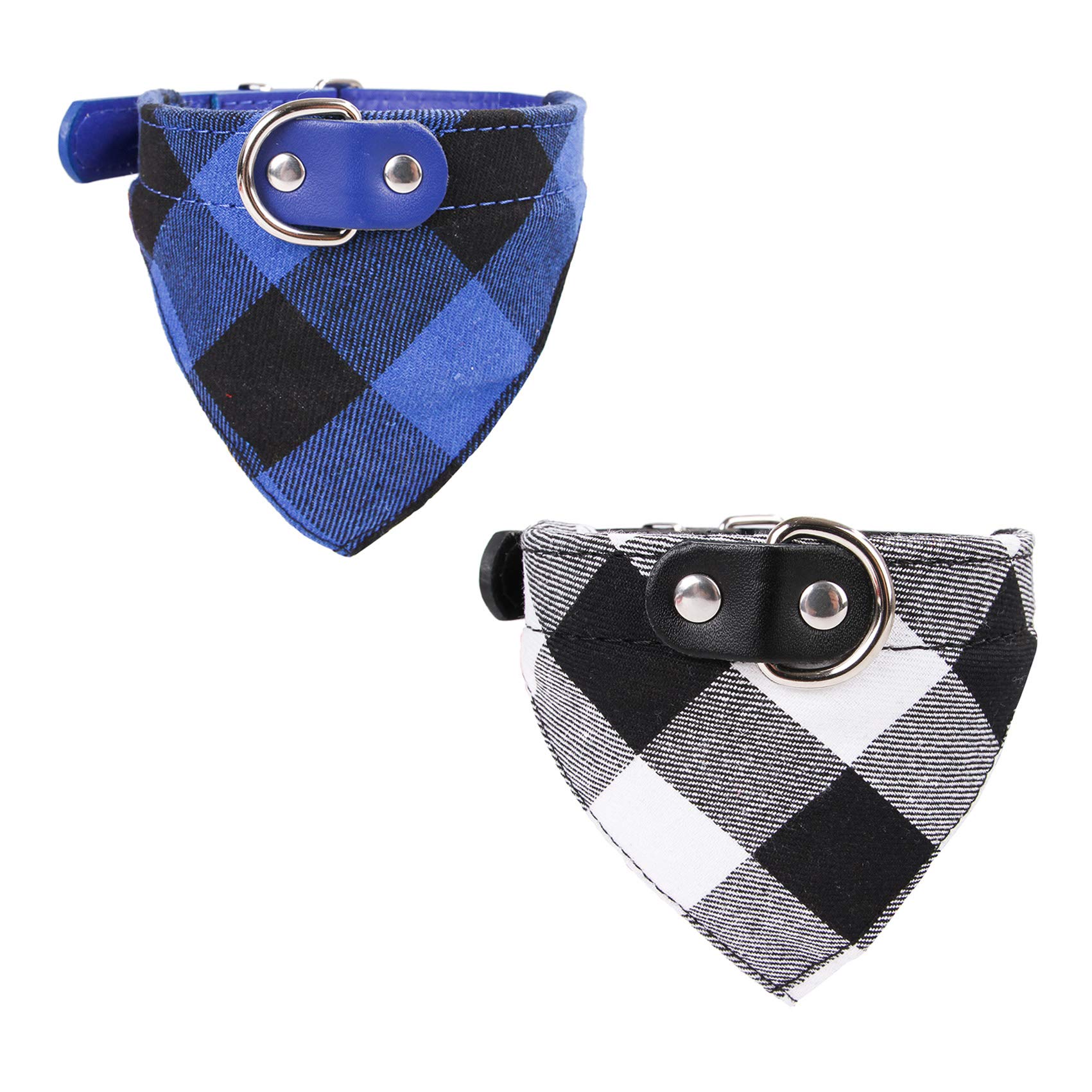 Newtensina 2pcs Plaid Dog Bandana Cute Puppy Neckerchief Adjustable Puppy Collar Scarf for Small Dogs - BlueBlack - L