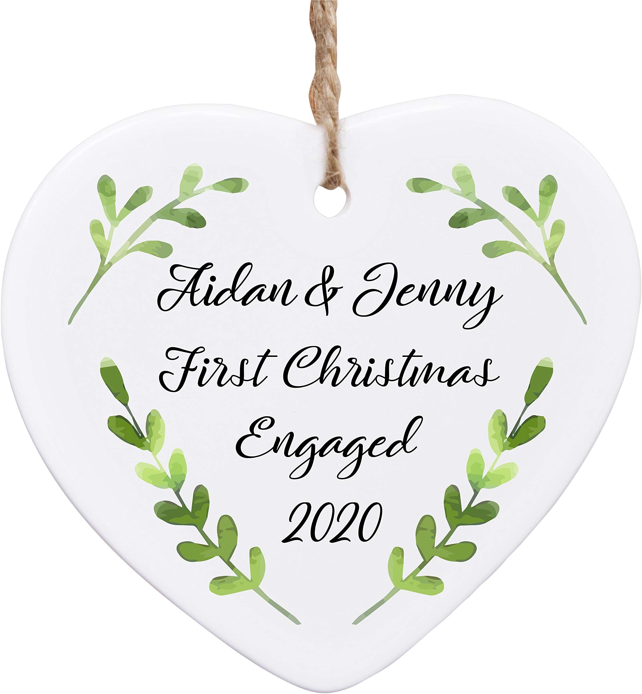 Personalised Sentimental Keepsake First Christmas Engaged Ceramic Heart Hanging Tree Bauble Decoration Engagement Gift