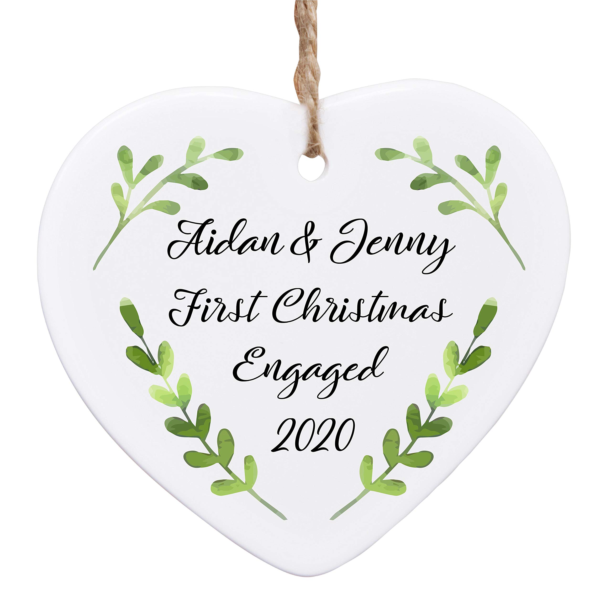 Personalised Sentimental Keepsake First Christmas Engaged Ceramic Heart Hanging Tree Bauble Decoration Engagement Gift