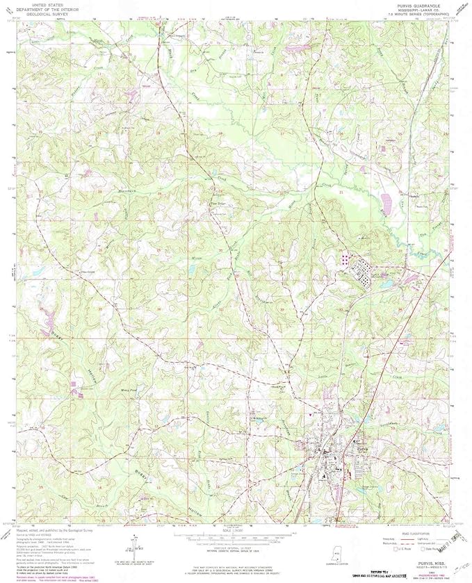 YellowMaps Purvis MS topo map, 124000 Scale, 7.5 X 7.5