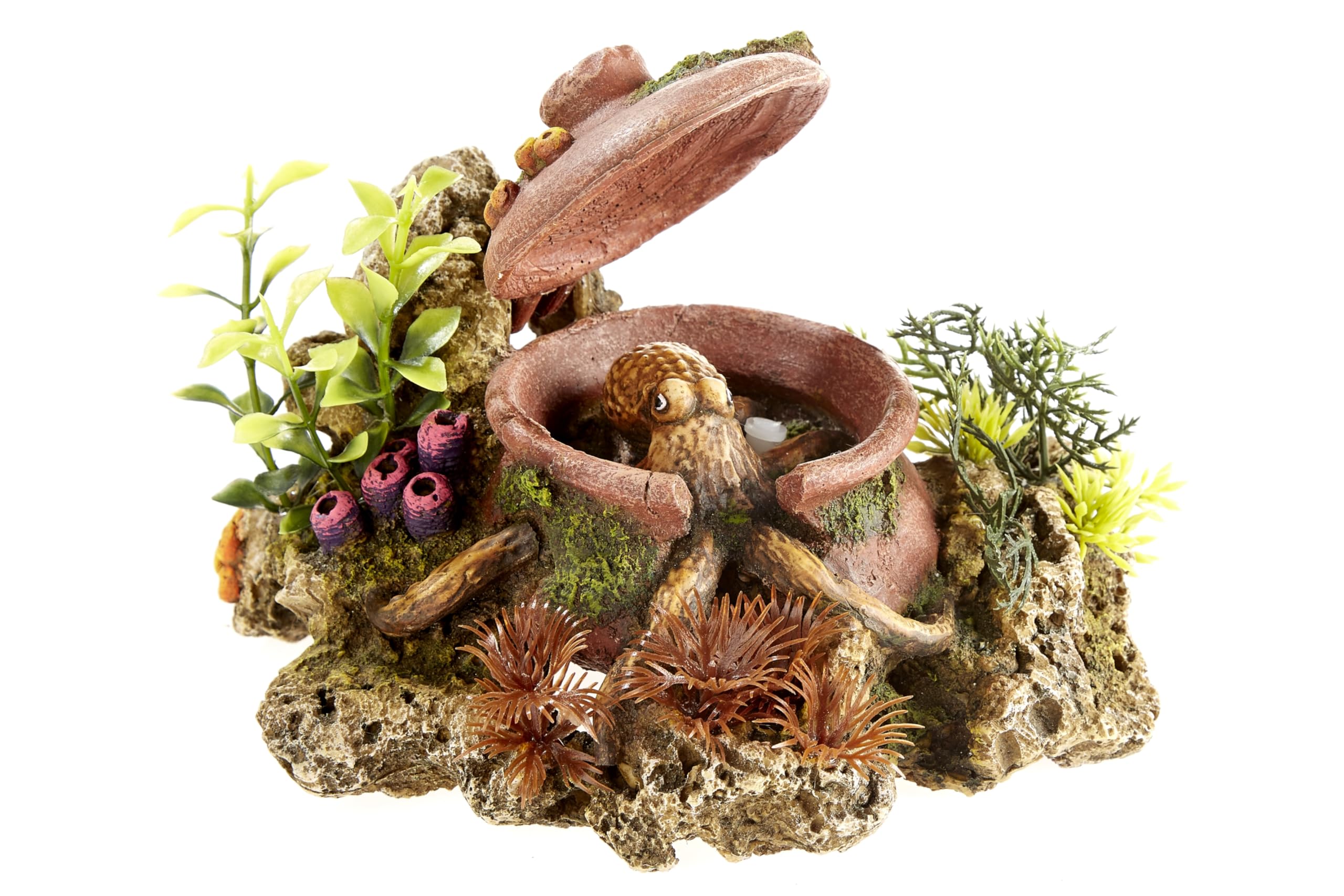 CLASSIC Octopus in Jar with Plants (action ornament) Aquarium Ornament 200mm
