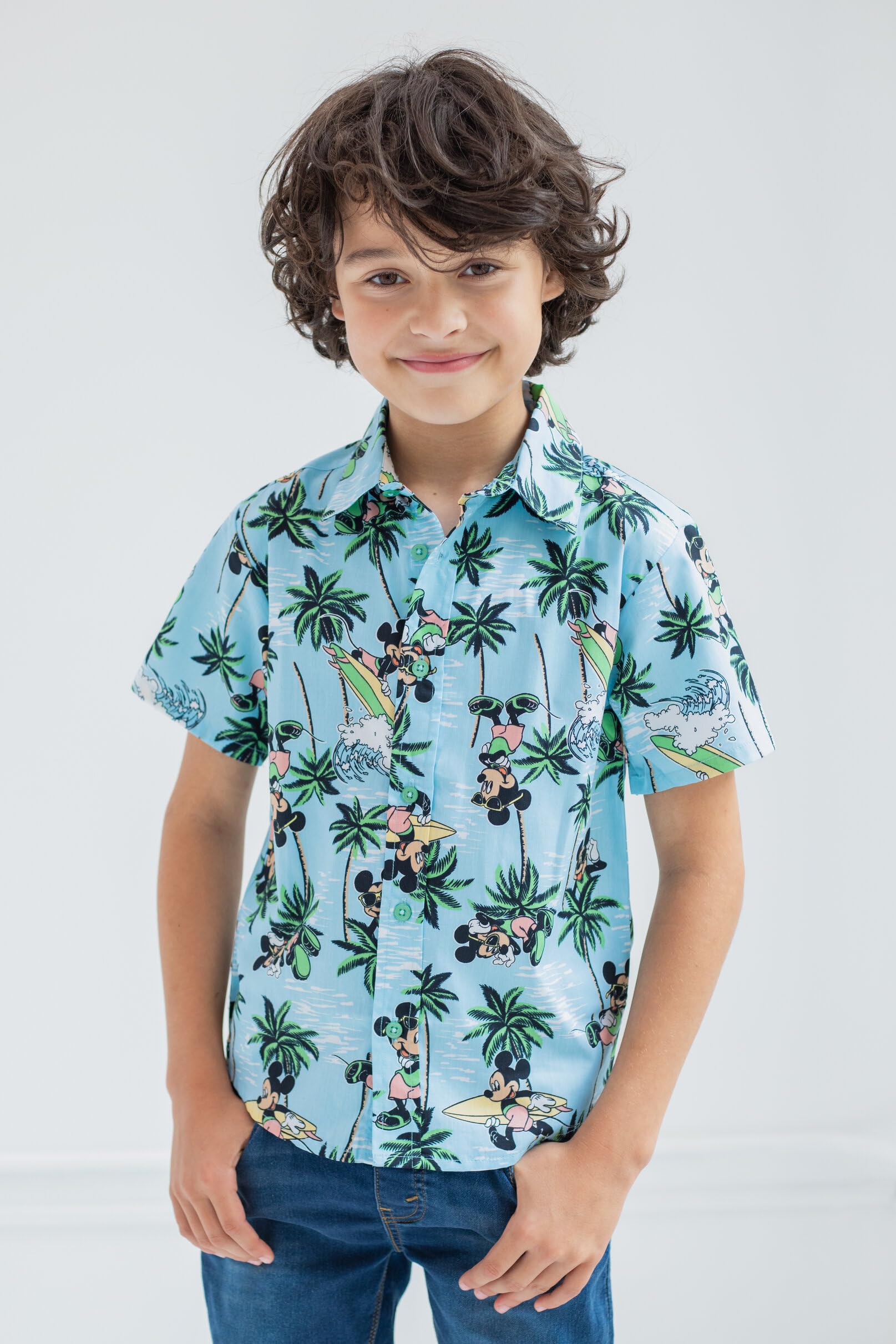 Disney Hawaiian Button Down Dress Shirt Toddler to Big Kid Sizes (2T - 18-20)