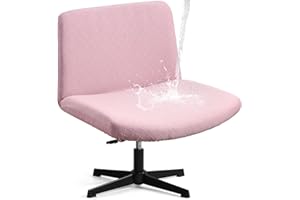 YISUN Waterproof Criss Cross Chair Cover, Stretch Jacquard Armless Chairs Slipcover Washable Removable Office Desk Chair Covers, Mid Back Wide Seat Accent Chair Cover Vanity Chair Protector (Pink)