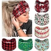Loiluliy Christmas Headbands for Women & Girls - Wide Knotted Head Bands Snowflake Santa NonSlip Hair Bands Yoga Workout Elastic Head Wraps 6 Pcs Festive Accessories