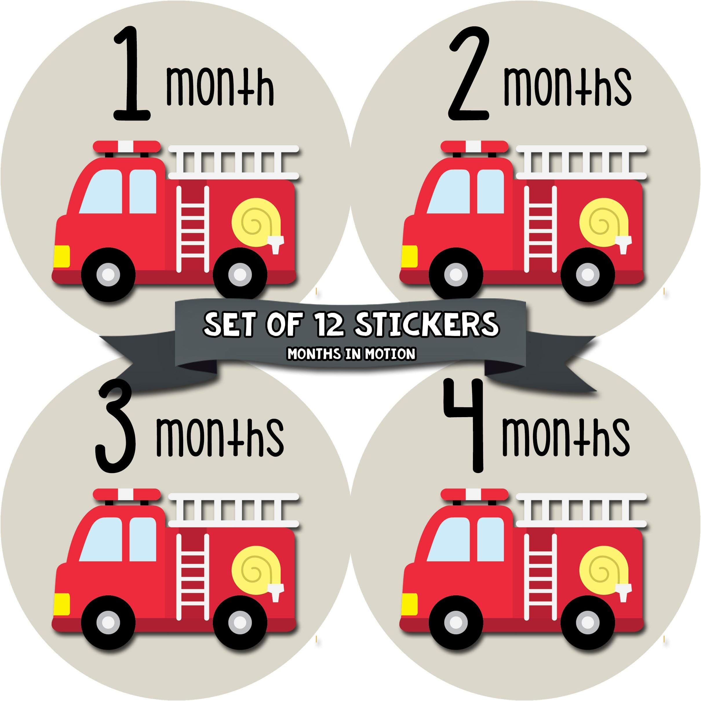 Baby Monthly Stickers - Monthly Milestone Stickers - Baby Month Stickers for Boy - Fire Engine Truck