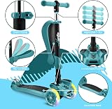 Hurtle 3-Wheeled Scooter Kids Teal Foldable Seat LED Lights Adjustable Handlebar view 3