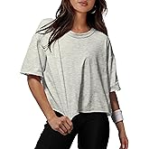 XIEERDUO Cotton Tshirts for Women Drop Shoulder Round Neck Oversized Crop Tops Workout Tops Tees
