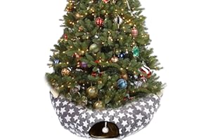 LUCKITTY Large Cat Tunnel Bed Under Christmas Tree with Fluffy Toy Balls, Small Cushion and Flexible Design- 10 inch Diameter, 3 ft Length- Great for Cats, and Small Dogs, Gray Star Pattern