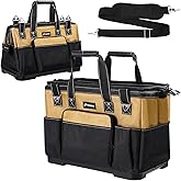 VSHXENG 17 IN Large Tool Bag For Men Heavy Duty, Drill Bag Tool Bag Organizer, Wide Mouth Waterproof Hard Bottom Multiple Pockets Tool Tote, Tool Caddy, Maintenance