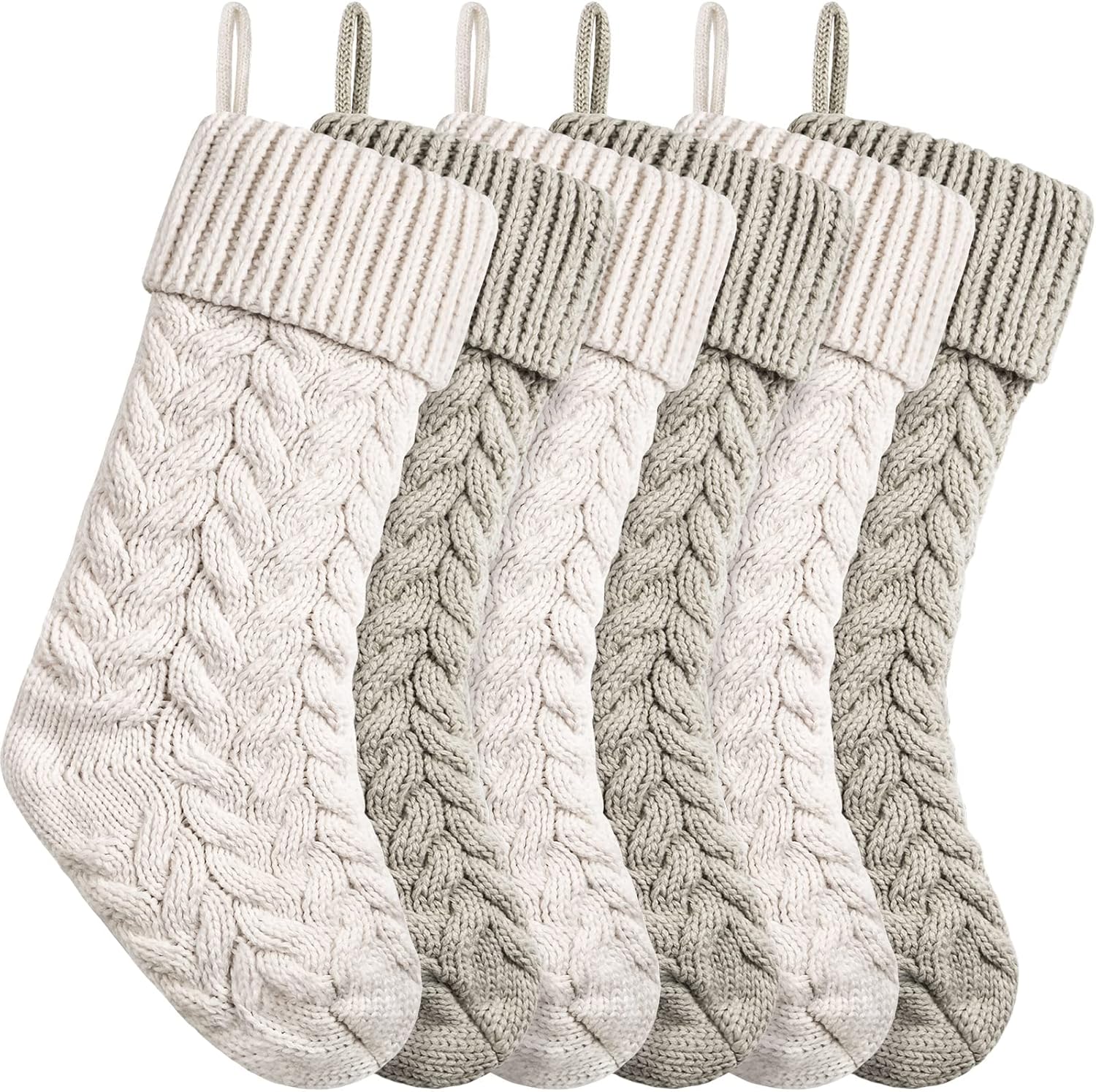 Stockings & Holders - 18 Inches Christmas Stockings Knit Xmas Stockings Large Fireplace Hanging Stockings for Family Christmas Decoration (Ivory,Khaki, 6)