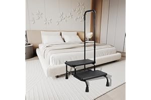 OCKYOOZ Step Stool with Handle and Non-Skid Platform, 2 Steps Adjustable Medical Step Stool with Non-Slip Foot Pads, Holds up