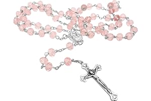 Nazareth Store Light Pink Crystal Beads Rosary Catholic Necklace Holy Soil Medal & Crucifix Brand Velvet Bag