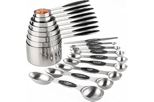TUREWIN Measuring Cups and Spoons Set Stainless Steel Includes 8 Heavy Duty Measuring Cups 8 Double Sided Magnetic Measuring Spoons and 1 Leveler for Dry and Liquid Ingredients