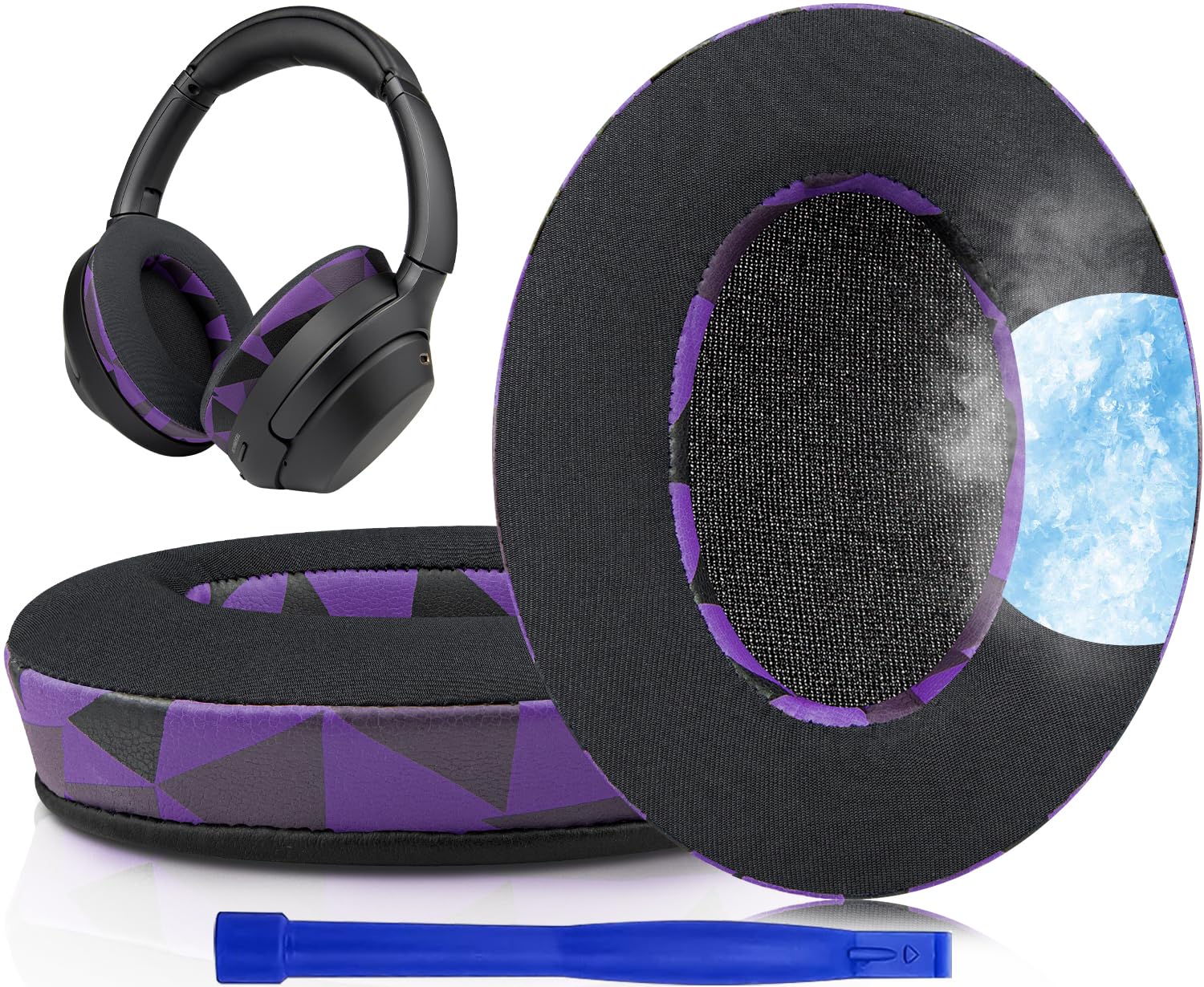 SOULWIT Cooling-Gel Replacement Earpads for Sony WH-1000XM3 (WH1000XM3) Over-Ear Headphones, Ear Pads Cushions with High-Density Noise Isolation Foam, Added Thickness - Purple Black