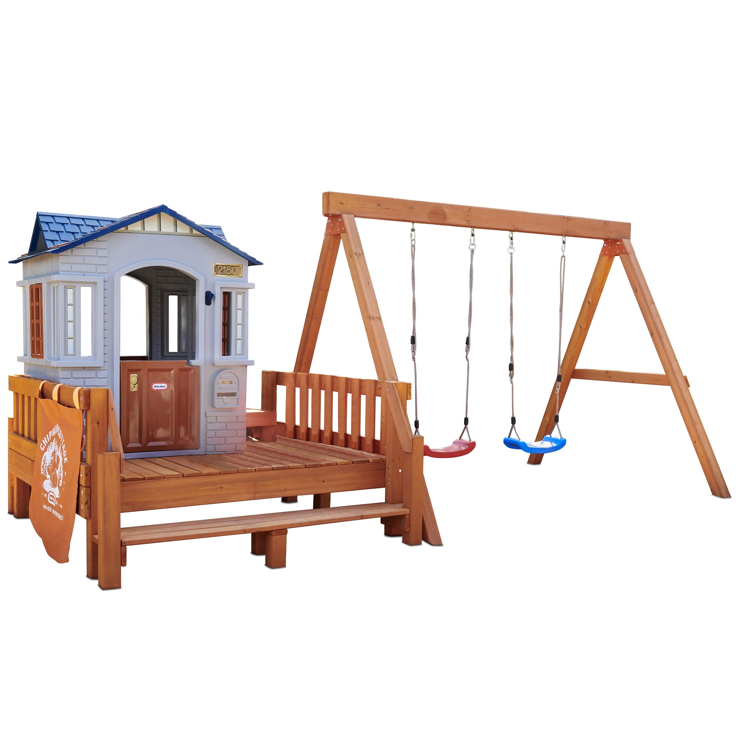 Real Wood Adventures Chipmunk Cottage Outdoor Wooden Backyard Playset with Swing Set and Playhouse for Kids by Little Tikes