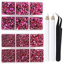 LPBeads 6400 Pieces Hotfix Fuchsia Rhinestones Flat