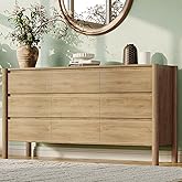 CHUWELL Oak Dresser for Bedroom, 63" Wide Mid Century Modern Chest of Drawers with 9 Large Storage Space and 4 Solid Wood Cylindrical Legs, 9 Drawer Large Dresser for Bedroom