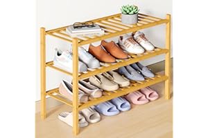 Smiry Bamboo Shoe Rack for Closet, 3 Tier Wooden Stackable Shoe Organizer, Free Standing Shoes Storage Shelf for Entryway, Front Door Entrance, Natural