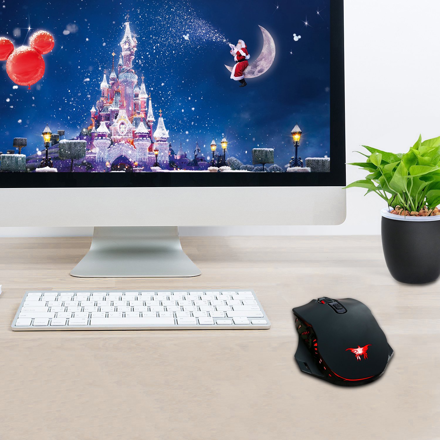 Wireless Mouse Mactrem W200 Rechargeable Battery 4 DPI levels gaming mouse for Mac ,Windows2000/XP/ME/VISTA/WIN7/WIN8/Sensitivity 7 Buttons Lighting in 6 Colours for PC and WIN10 (Black)