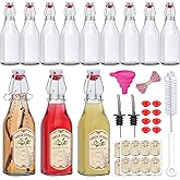 12 Pack 8oz Swing Top Glass Bottles, Square Flip Top Glass Bottles with Airtight Lids for Vanilla Extract, Home Brewing, Kombucha, Vinegar, beer, soda, beverages - Included Complete Brewing Kit