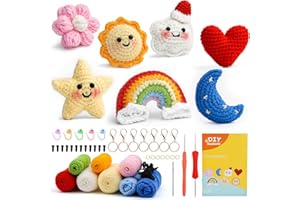 UzecPk Crochet Kit for Beginners, Beginner Crochet Kit for Adults, Crochet Starter Kit with 10 Colors of Yarn, Crochet Stuffing, Crochet Keychain, Step-by-Step Instruction, and Video Tutorials