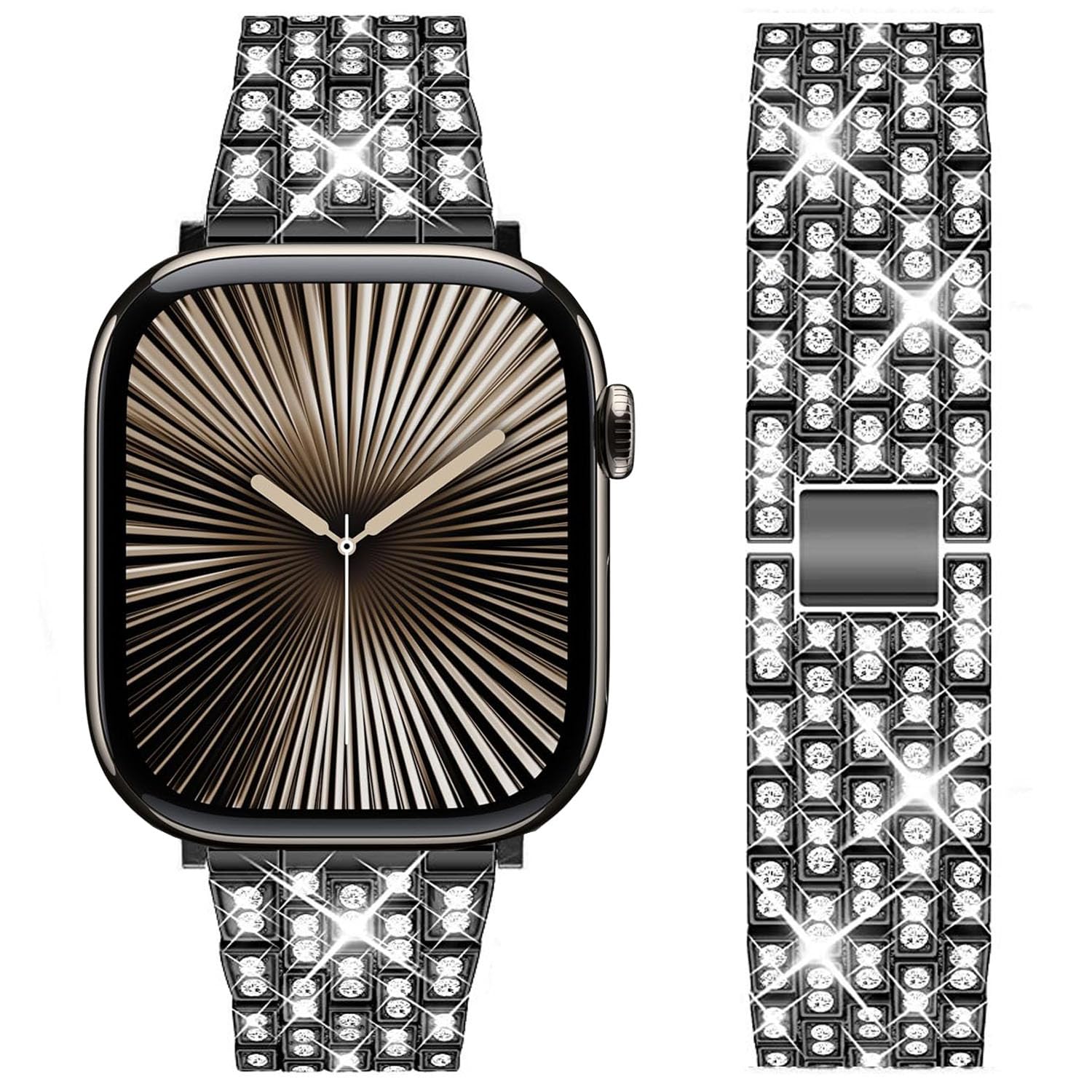 DEALELE Strap Compatible with iWatch 38mm 40mm 41mm, Rhinestone Diamond Metal Replacement Bands for Apple Watch Series 8/7 / 6/5 / 4/3 / SE Women Men, Black, 38/40/41mm