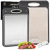 2Pack Stainless Steel Cutting Board,Double Sided Steel for kitchen Stainless Steel/Wheat Straw PP Cutting Board for meat, Large and Medium, Extra Pocekt Knife Sharpener