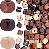 Pndeyo 150pcs 10mm Wooden Beads for Crafts, Large Hole Natural Square Wood Hair Bead, Vintage Wooden Spacer Accessories for Macrame Necklace Bracelet DIY Decor- Dark Coffee & Beige & Light Coffee