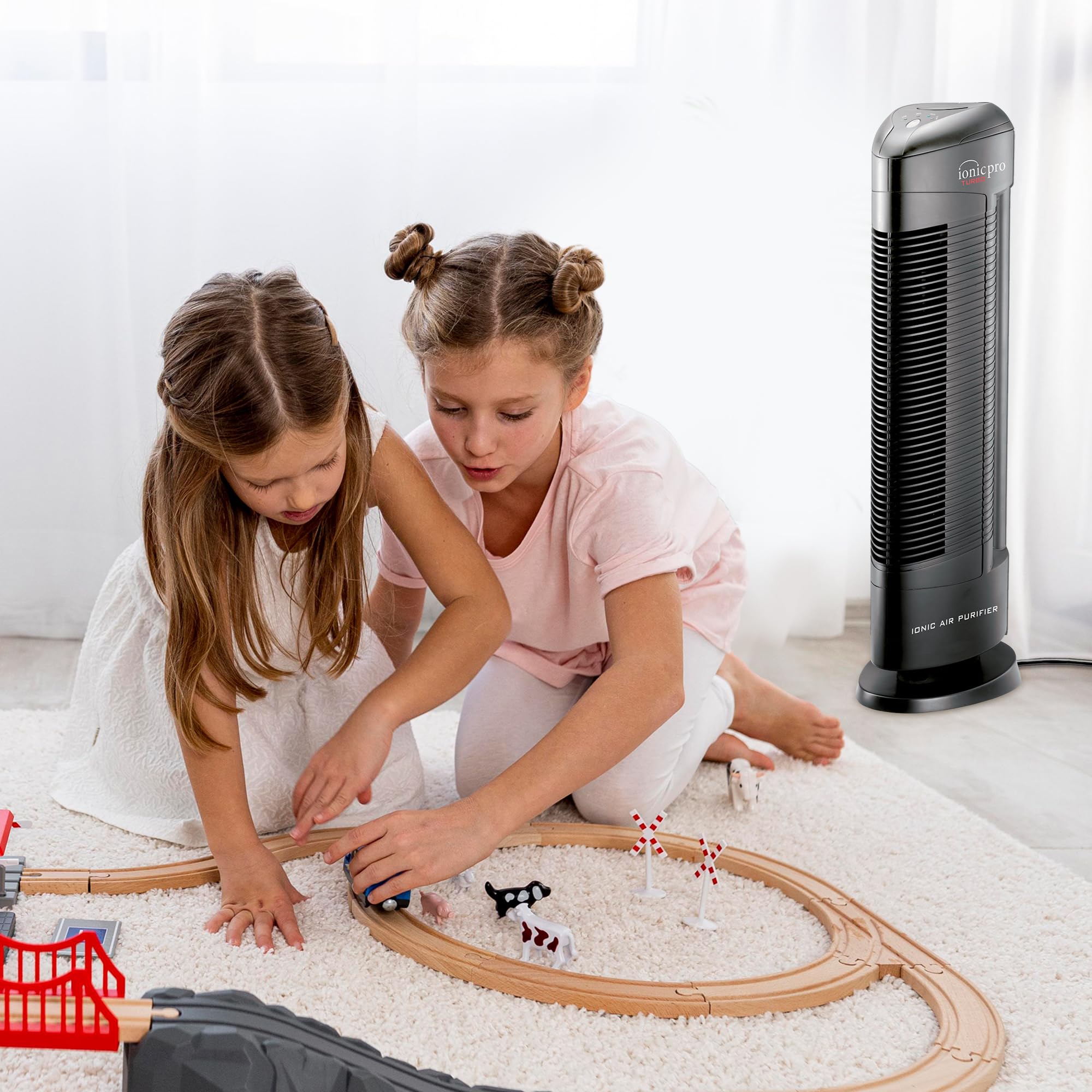 Ionic Pro Turbo (TA550) Ionic Air Purifier Tower for Home, Quiet Ionic Filterless Design, Covers Up to 500 Sq. Ft., Removes Odors, Smoke, Dust, and Allergens – Black