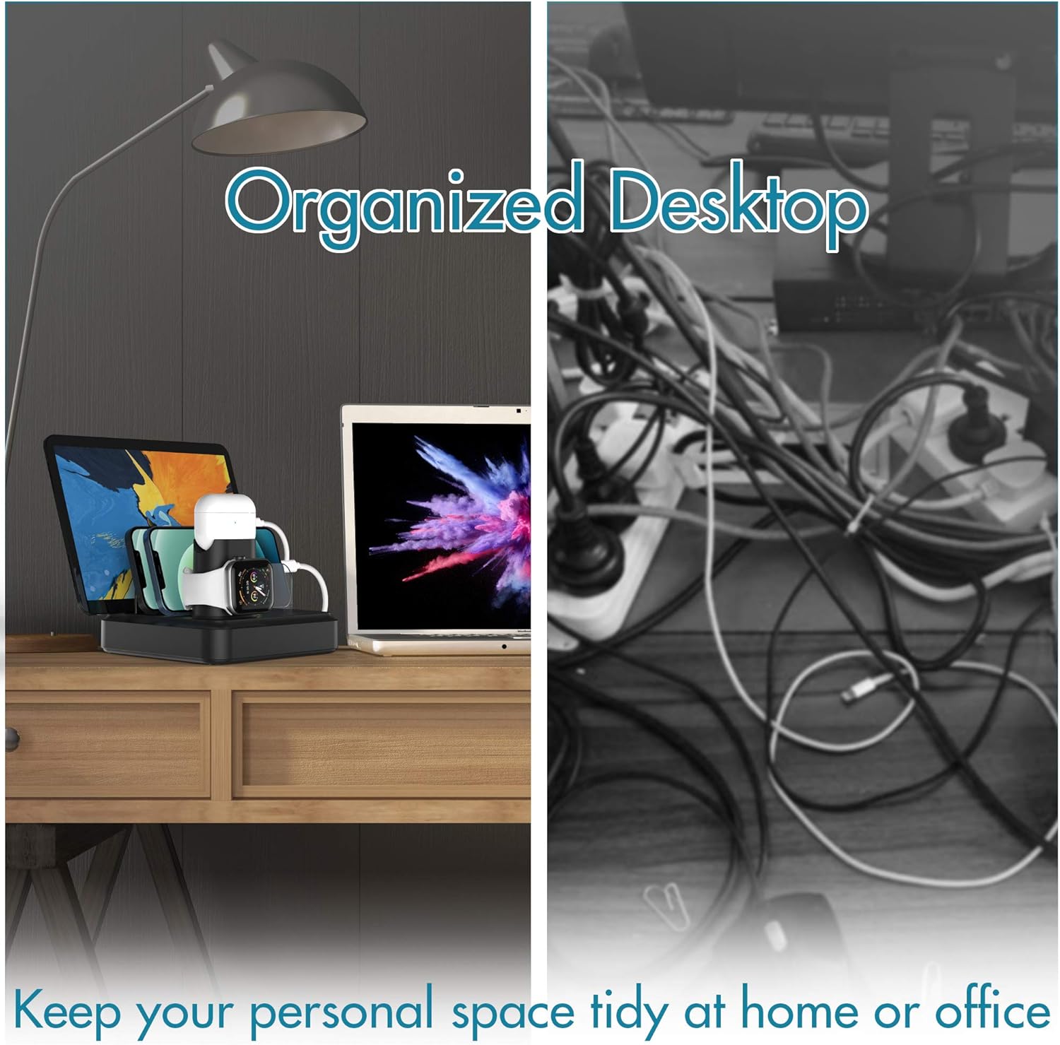 Charging Station for Multiple Devices, 5-Port Charger Organizer Dock with 4 Mixed Cables, USB Charging Station Compatible with iWatch, AirPods, Smart Phone(No Watch Charger): Electronics