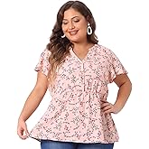 Agnes Orinda Women's Plus Size Floral Tops Elastic Waist Lightweight Chiffon Blouses 2024 Summer Tops