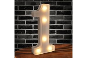 CIDENBIO Marquee Numbers Light up Numbers, 0-9 Number Battery Powered LED Light, White Plastic Numbers Sign for 1st Birthday Decorations, Number Decor for Graduation Engagement Wedding Baby Shower (Number 1)