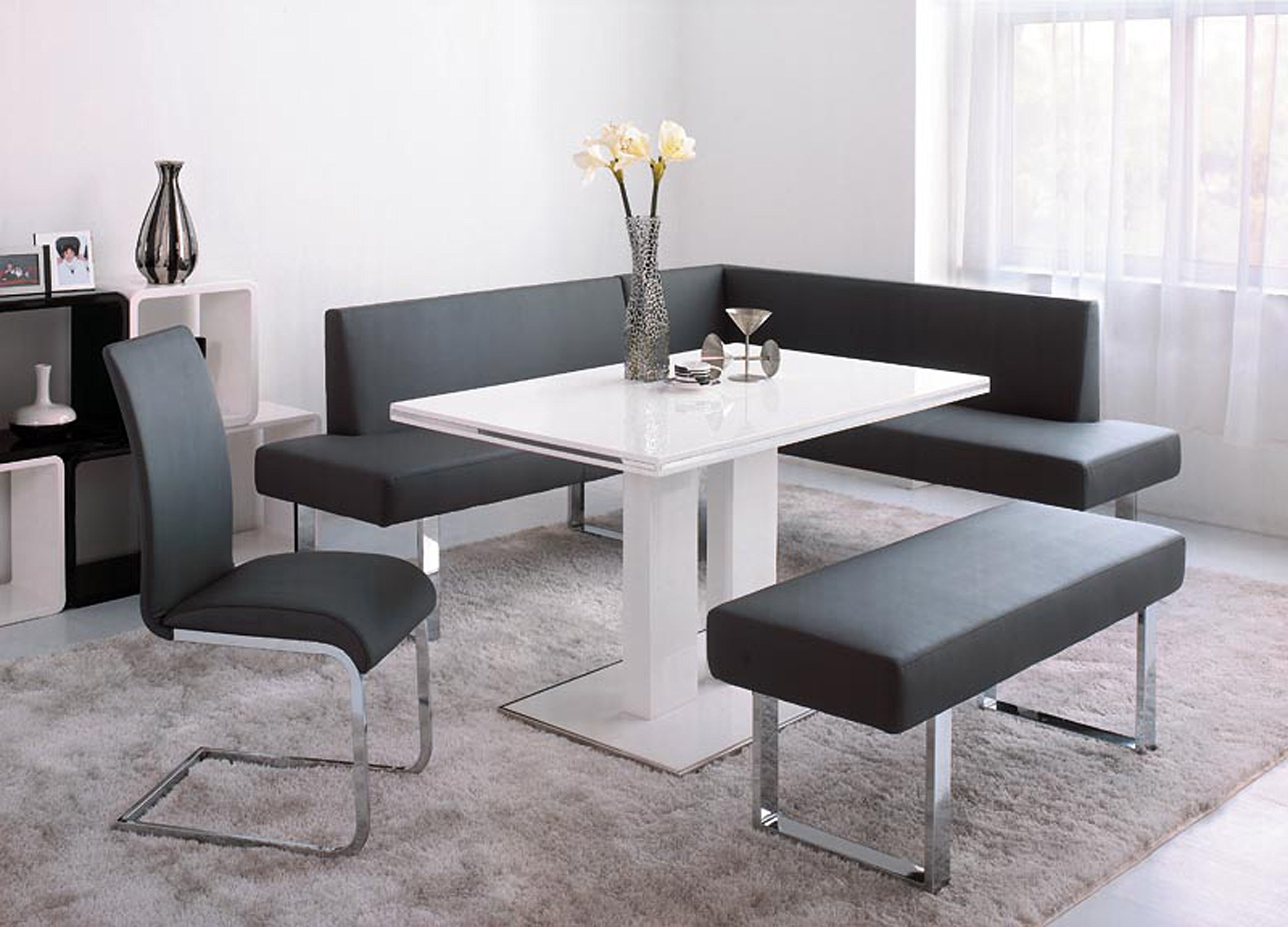 Armen Living Amanda Dining Table with White and Brushed Stainless Steel Finish- legs only