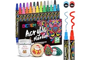 Betem 24 Colors Dual Tip Acrylic Paint Pens Markers, Premium Acrylic Paint Markers Stocking Stuffers for Rock, Wood, Fabric, Glass, Canvas, Ceramic, Christmas Gifts for Teens DIY Crafts Art Supplies