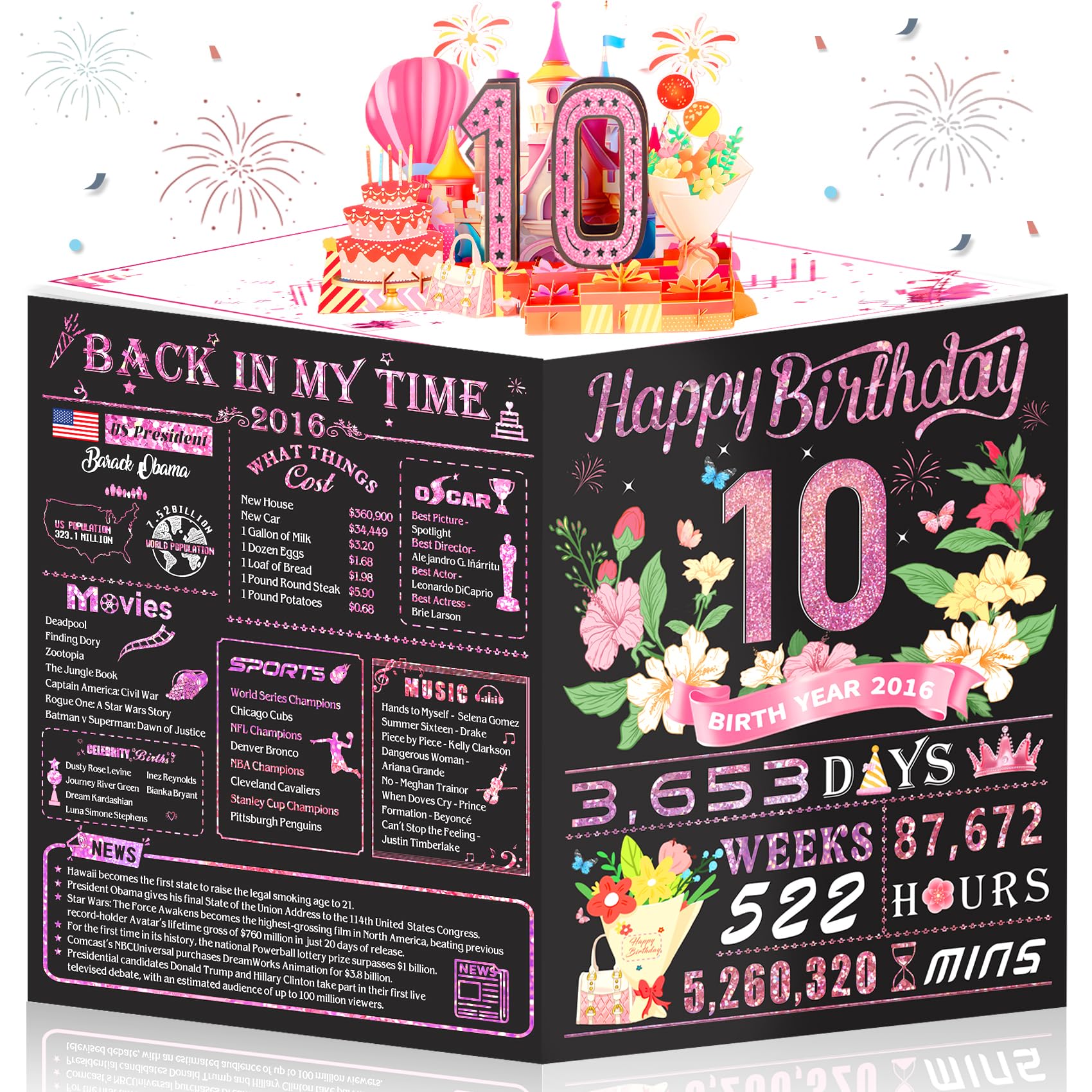 Photo 1 of 10th Birthday Card,3D Pop Up Funny 10th Birthday Decorations for Girls Granddaughter Sister,Happy 10 Year Old Birthday Gift for Daughter,Great 10 Year Old Gifts Idea for Her,Jumbo Rose Glod In 2016