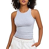 PrettyGuide Women's Cotton Racerback Tank Tops High Neck Fitted Basic Tee Summer Casual Y2K Trendy Cute Sleeveless Top