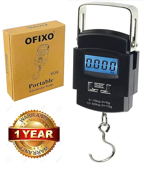 OFIXO 50Kg Portable Electronic Digital LCD Pocket Weighing Hanging Scale for Travel Luggage Weighing Scale