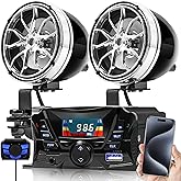 GoHawk Motorcycle Speakers Bluetooth, Waterproof Speakers and Amplifier Audio Sound System, Weatherproof, FM Radio, Volume Control, ATV UTV w/AUX in, USB, Micro SD