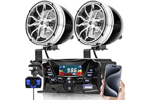 GoHawk Motorcycle Speakers Bluetooth, Waterproof Speakers and Amplifier Audio Sound System, Weatherproof, FM Radio, Volume Control, ATV UTV w/AUX in, USB, Micro SD