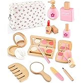 Wooden Pretend Makeup Kit for Girls Ages 3–5, Kids Pretend Play Cosmetic Set with Mirror, Lipstick, Nail Polish & Bag – Non Toxic Toy Makeup Set for Toddlers, for Toddler Girls